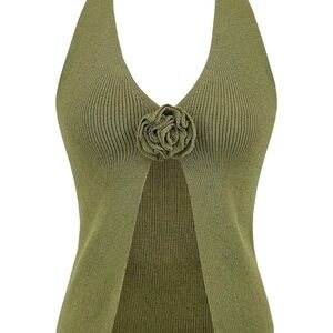 Halter Top with Floral Accent and Slit